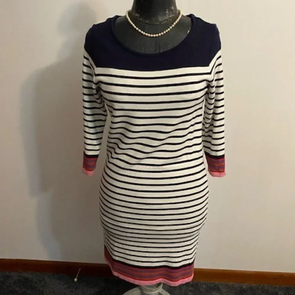 Fleur Bleue 3/4 quarter sleeves Blue, White sweater dress, size Small
